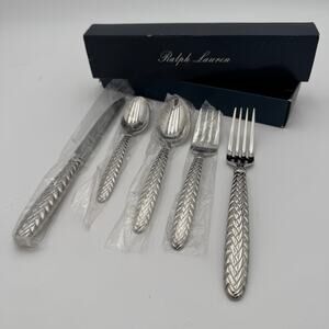 Ralph Lauren Equestrian Braid Flatware 18/10 5 Pc Place Setting NIB